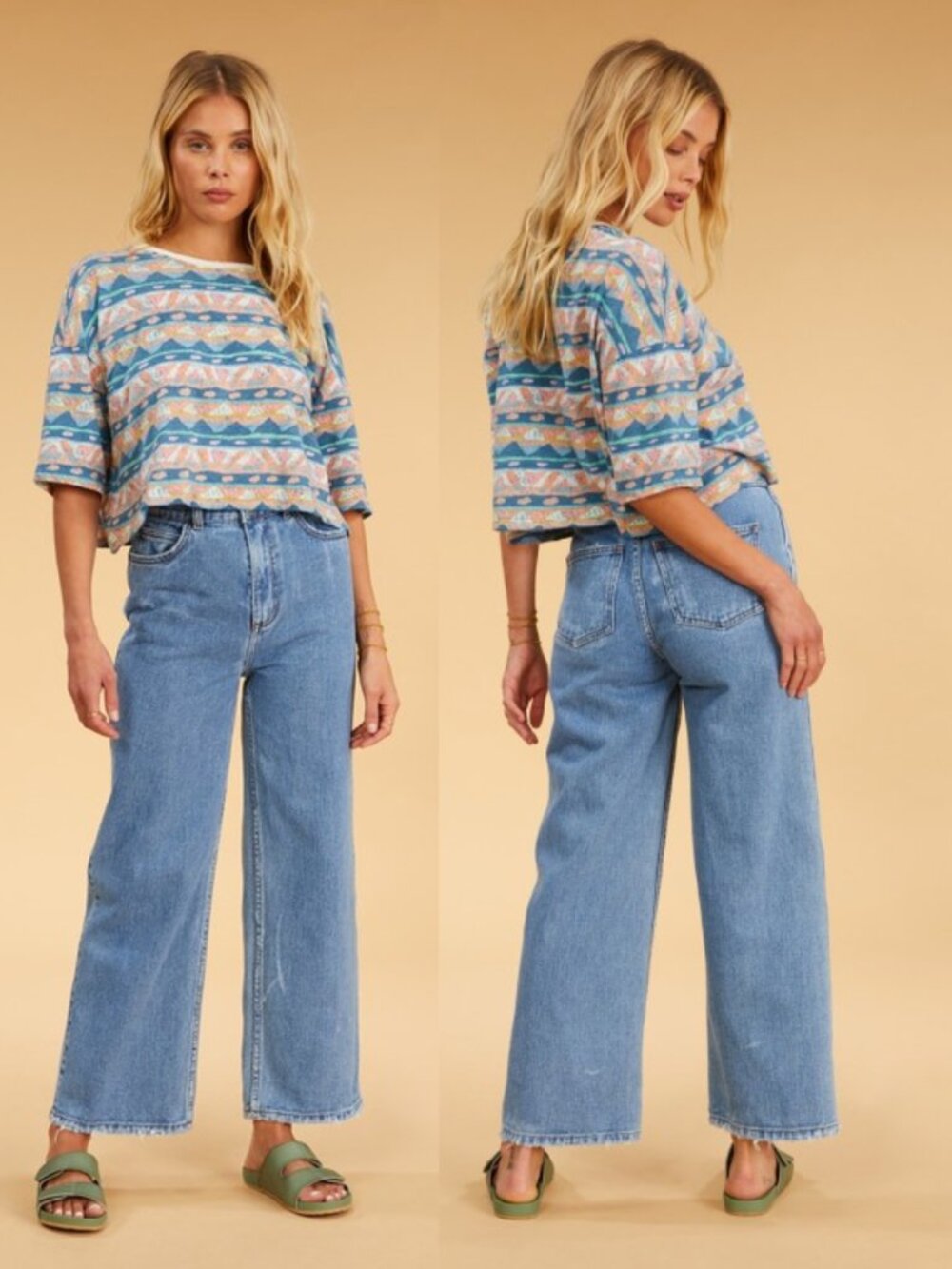 BILLABONG x THE SALTY BLONDE Chill Out Wide Leg Jeans Womens 26 Boho Beachy